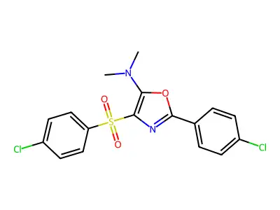 2-(4-chlorophenyl)-4-(4-chlorophenyl)sulfonyl-N,N-dimethyl-1,3-oxazol-5-amine structure