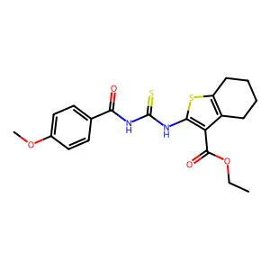 ethyl 2-({[(4-methoxyphenyl)carbonyl]carbamothioyl}amino)-4,5,6,7-tetrahydro-1-benzothiophene-3-carboxylate structure