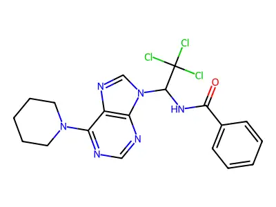 N-[2,2,2-trichloro-1-(6-piperidin-1-ylpurin-9-yl)ethyl]benzamide structure