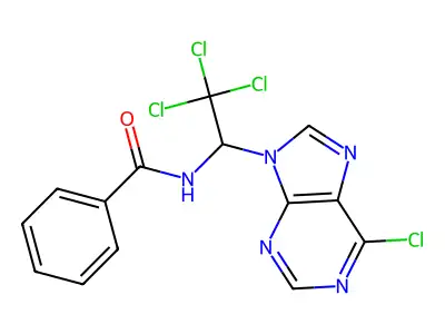 N-[2,2,2-trichloro-1-(6-chloro-9H-purin-9-yl)ethyl]benzamide structure