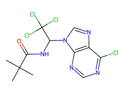 2,2-dimethyl-N-[2,2,2-trichloro-1-(6-chloropurin-9-yl)ethyl]propanamide structure