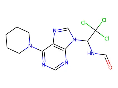 N-[2,2,2-trichloro-1-(6-piperidin-1-ylpurin-9-yl)ethyl]formamide structure