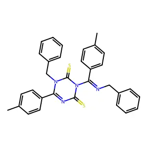 1-benzyl-3-[N-benzyl-C-(4-methylphenyl)carbonimidoyl]-6-(4-methylphenyl)-1,3,5-triazine-2,4-dithione structure