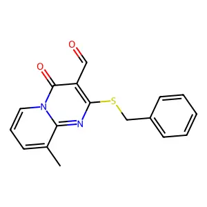 2-(benzylsulfanyl)-9-methyl-4-oxo-4H-pyrido[1,2-a]pyrimidine-3-carbaldehyde structure