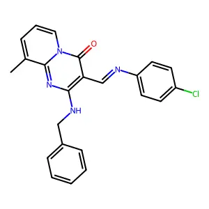 (E)-2-(benzylamino)-3-(((4-chlorophenyl)imino)methyl)-9-methyl-4H-pyrido[1,2-a]pyrimidin-4-one structure