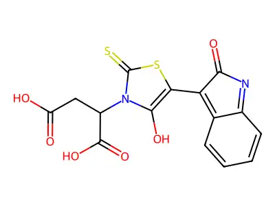 (Z)-2-(4-oxo-5-(2-oxoindolin-3-ylidene)-2-thioxothiazolidin-3-yl)succinic acid structure