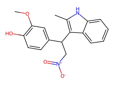 2-methoxy-4-[1-(2-methyl-1H-indol-3-yl)-2-nitroethyl]phenol structure