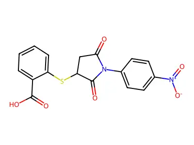 2-[1-(4-Nitrophenyl)-2,5-dioxoazolidin-3-ylthio]benzoic acid structure