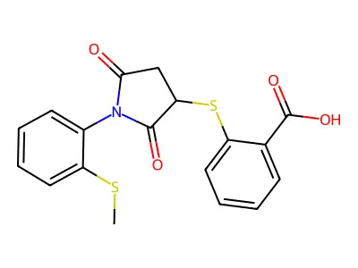 2-({1-[2-(Methylsulfanyl)phenyl]-2,5-dioxopyrrolidin-3-yl}sulfanyl)benzoic acid structure