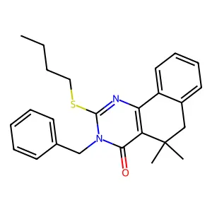 3-benzyl-2-butylsulfanyl-5,5-dimethyl-6H-benzo[h]quinazolin-4-one structure