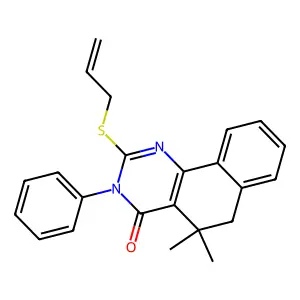 5,5-dimethyl-3-phenyl-2-prop-2-enylsulfanyl-6H-benzo[h]quinazolin-4-one structure