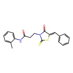 3-[(5Z)-5-benzylidene-4-oxo-2-thioxo-1,3-thiazolidin-3-yl]-N-(2-methylphenyl)propanamide structure