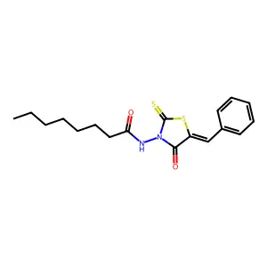 (Z)-N-(5-benzylidene-4-oxo-2-thioxothiazolidin-3-yl)octanamide structure