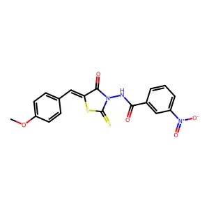 (Z)-N-(5-(4-methoxybenzylidene)-4-oxo-2-thioxothiazolidin-3-yl)-3-nitrobenzamide structure