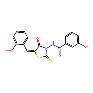 (Z)-3-hydroxy-N-(5-(2-methoxybenzylidene)-4-oxo-2-thioxothiazolidin-3-yl)benzamide structure