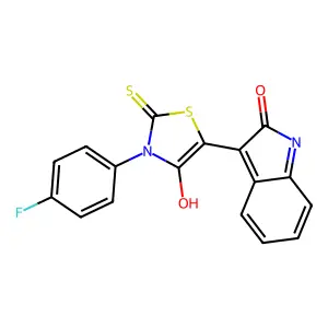 (Z)-3-(4-fluorophenyl)-5-(2-oxoindolin-3-ylidene)-2-thioxothiazolidin-4-one structure