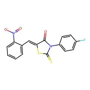 (Z)-3-(4-fluorophenyl)-5-(2-nitrobenzylidene)-2-thioxothiazolidin-4-one structure