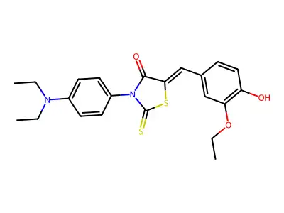 (Z)-3-(4-(diethylamino)phenyl)-5-(3-ethoxy-4-hydroxybenzylidene)-2-thioxothiazolidin-4-one structure