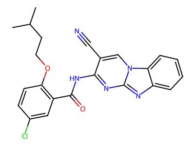 5-Chloro-N-(3-cyanopyrimido(1,2-A)benzimidazol-2-YL)-2-(isopentyloxy)benzamide structure