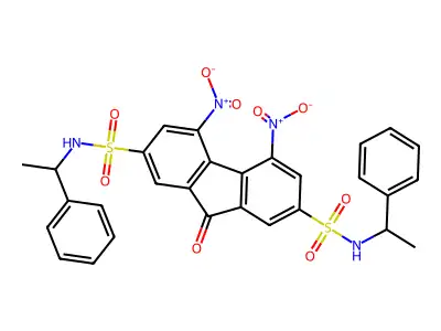4,5-Dinitro-9-oxo-N(2),N(7)-bis(1-phenylethyl)-9H-fluorene-2,7-disulfonamide structure