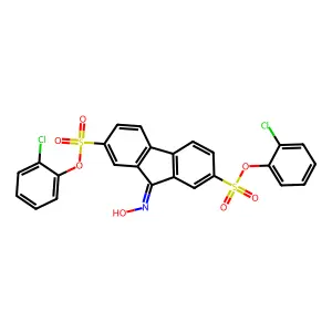 bis(2-chlorophenyl) 9-(hydroxyimino)-9H-fluorene-2,7-disulfonate structure