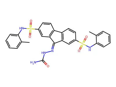9-((Aminocarbonyl)hydrazono)-N(2),N(7)-bis(2-ME-PH)9H-fluorene-2,7-disulfonamide structure