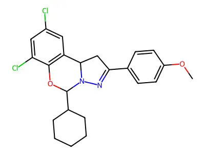 4-(7,9-dichloro-5-cyclohexyl-1,10b-dihydropyrazolo[1,5-c][1,3]benzoxazin-2-yl)phenyl methyl ether structure