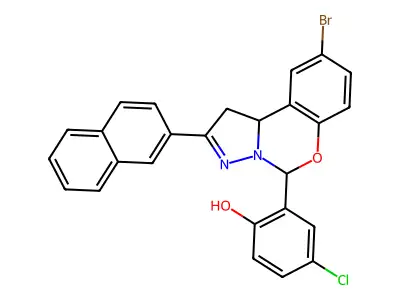 2-(9-Bromo-2-(naphthalen-2-yl)-5,10b-dihydro-1H-benzo[e]pyrazolo[1,5-c][1,3]oxazin-5-yl)-4-chlorophenol structure