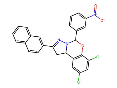 7,9-Dichloro-2-(naphthalen-2-yl)-5-(3-nitrophenyl)-5,10b-dihydro-1H-benzo[e]pyrazolo[1,5-c][1,3]oxazine structure