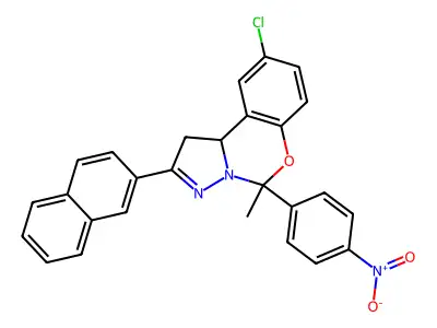 9-Chloro-5-methyl-2-(naphthalen-2-yl)-5-(4-nitrophenyl)-5,10b-dihydro-1H-benzo[e]pyrazolo[1,5-c][1,3]oxazine structure