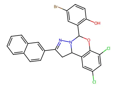 4-Bromo-2-(7,9-dichloro-2-(naphthalen-2-yl)-5,10b-dihydro-1H-benzo[e]pyrazolo[1,5-c][1,3]oxazin-5-yl)phenol structure