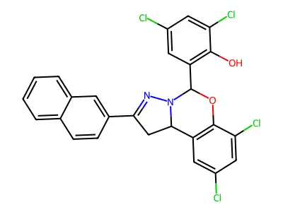 2,4-Dichloro-6-(7,9-dichloro-2-(naphthalen-2-yl)-5,10b-dihydro-1H-benzo[e]pyrazolo[1,5-c][1,3]oxazin-5-yl)phenol structure