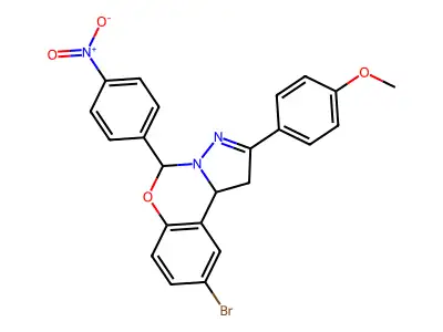 4(9-BR-5(4-Nitro-PH)1,10B-dihydropyrazolo(1,5-C)(1,3)benzoxazin-2-YL)PH ME ether structure