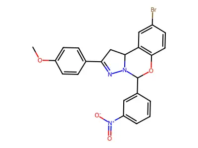 4(9-BR-5(3-Nitro-PH)1,10B-dihydropyrazolo(1,5-C)(1,3)benzoxazin-2-YL)PH ME ether structure