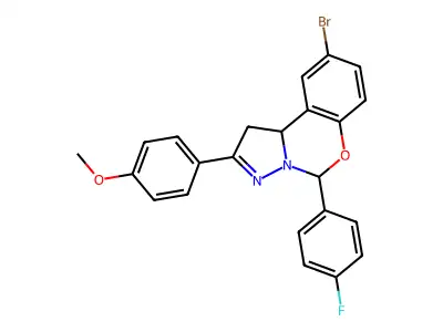 4-(9-BR-5-(4-F-PH)-1,10B-Dihydropyrazolo(1,5-C)(1,3)benzoxazin-2-YL)PH ME ether structure