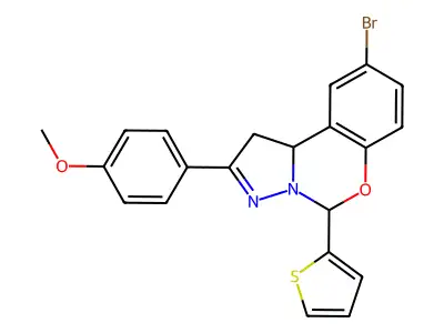 4(9-BR-5-(2-Thienyl)1,10B-dihydropyrazolo(1,5-C)(1,3)benzoxazin-2-YL)PH ME ether structure