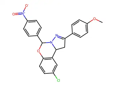 4(9-CL-5(4-Nitro-PH)1,10B-dihydropyrazolo(1,5-C)(1,3)benzoxazin-2-YL)PH ME ether structure