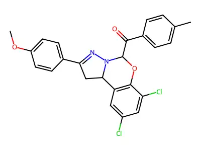 [7,9-dichloro-2-(4-methoxyphenyl)-1,10b-dihydropyrazolo[1,5-c][1,3]benzoxazin-5-yl](4-methylphenyl)methanone structure