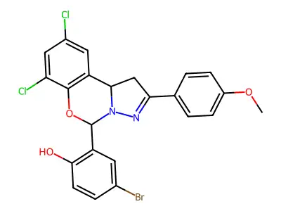 4-bromo-2-[7,9-dichloro-2-(4-methoxyphenyl)-1,10b-dihydropyrazolo[1,5-c][1,3]benzoxazin-5-yl]phenol structure