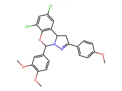7,9-dichloro-5-(3,4-dimethoxyphenyl)-2-(4-methoxyphenyl)-1,10b-dihydropyrazolo[1,5-c][1,3]benzoxazine structure
