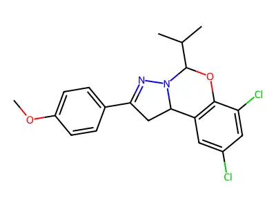 4-(7,9-dichloro-5-isopropyl-1,10b-dihydropyrazolo[1,5-c][1,3]benzoxazin-2-yl)phenyl methyl ether structure
