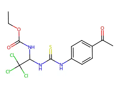 Ethyl 1-(((4-acetylanilino)carbothioyl)amino)-2,2,2-trichloroethylcarbamate structure