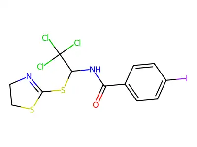 4-Iodo-N-(2,2,2-trichloro-1-(4,5-dihydro-1,3-thiazol-2-ylthio)ethyl)benzamide structure
