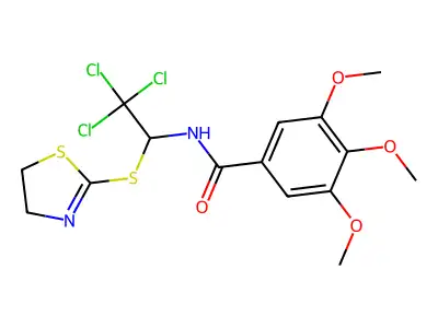 3,4,5-Trimethoxy-N(2,2,2-tri-CL-1-(4,5-dihydro-1,3-thiazol-2-ylthio)ET)benzamide structure