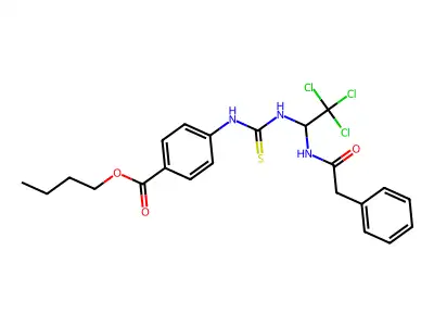 BU 4-((((2,2,2-Tri-CL-1-((phenylacetyl)amino)ET)amino)carbothioyl)amino)benzoate structure