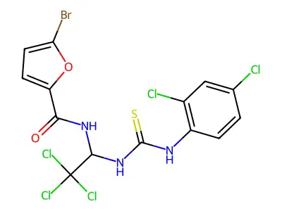 5-BR-N-(2,2,2-Tri-CL-1-(((2,4-dichloroanilino)carbothioyl)amino)ET)-2-furamide structure