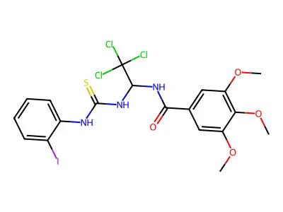 3,4,5-Tri-meo-N-(2,2,2-tri-CL-1-(((2-iodoanilino)carbothioyl)amino)ET)benzamide structure
