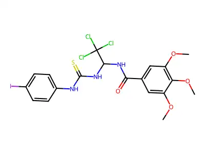 3,4,5-Tri-meo-N-(2,2,2-tri-CL-1-(((4-iodoanilino)carbothioyl)amino)ET)benzamide structure