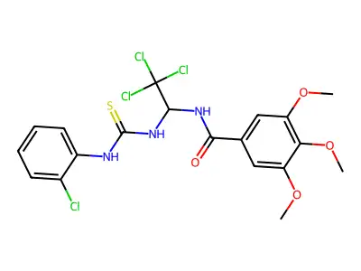 3,4,5-Tri-meo-N-(2,2,2-tri-CL-1-(((2-CL-anilino)carbothioyl)amino)ET)benzamide structure