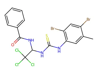 N-(2,2,2-Tri-CL-1-(((2,4-dibromo-5-methylanilino)carbothioyl)amino)ET)benzamide structure